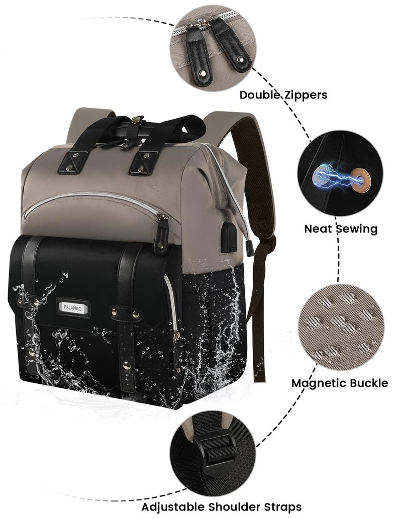 FALANKO Women Laptop Backpack  Doctor Nurse Teacher Work Adult Backpack for 15.6 Inch Laptop with RFID Anti-theft USB Charging Port College Business Computer Bookbag Grey Black - Image 5